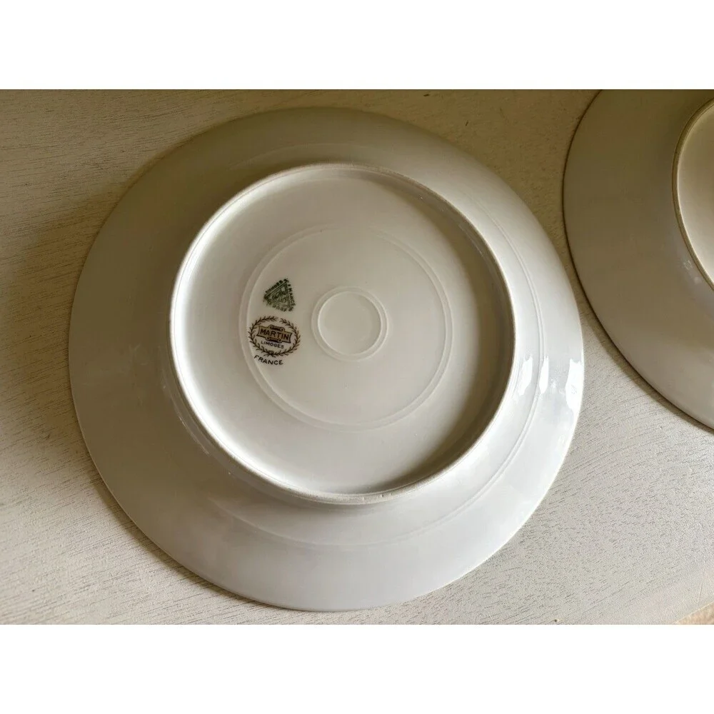 Vtg Pair 2 Appetizer Salad Plates Limoges France 8.5” Stripe Gold Trim Art Deco